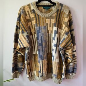 VTG Tundra Canada 3D Knit Textured Sweater Large Earth Tones Geometric